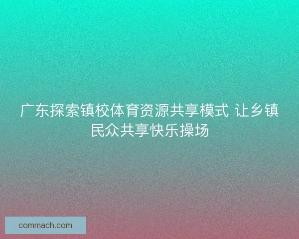 广东探索镇校体育资源共享模式 让乡镇民众共享快乐操场