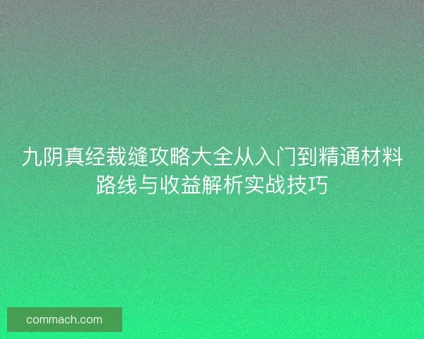 九阴真经裁缝攻略大全从入门到精通材料路线与收益解析实战技巧 九阴真经裁缝攻略大全从入门到精通材料路线与收益解析实战技巧
