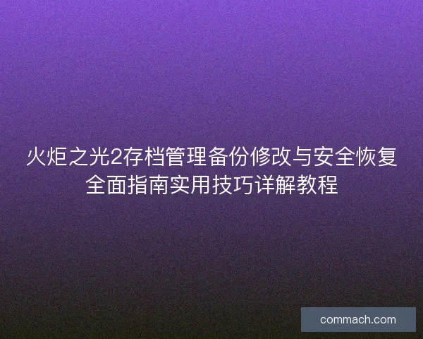 火炬之光2存档管理备份修改与安全恢复全面指南实用技巧详解教程